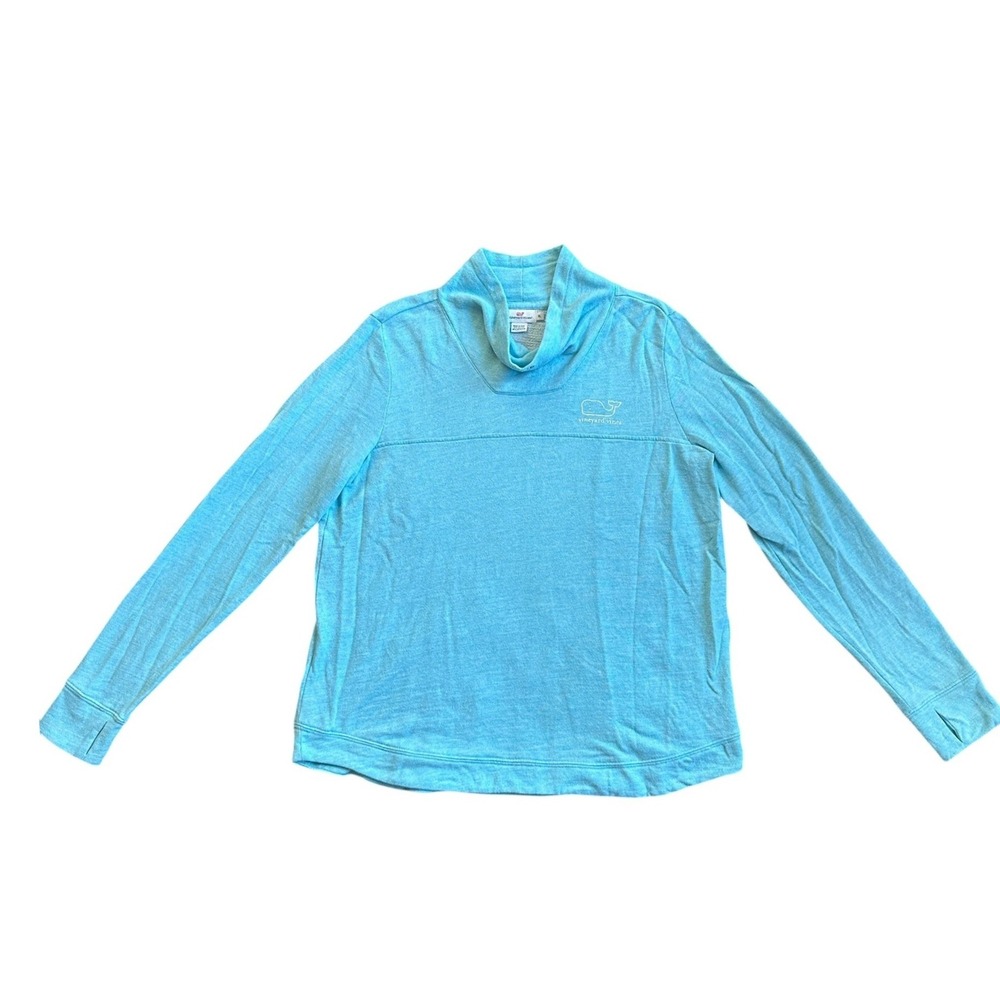Vineyard Vines Funnel Neck‎ Pullover Womens XL Turquoise Blue Whale Logo GOOD